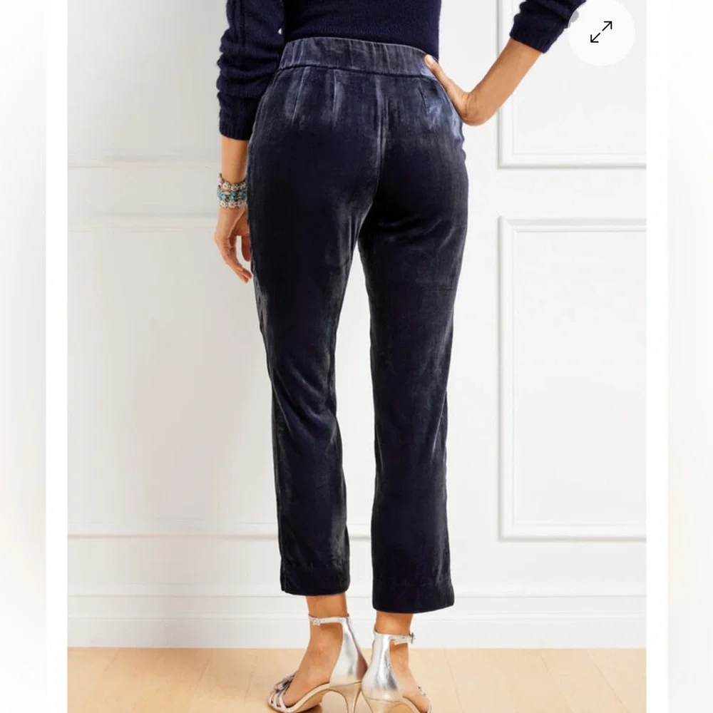 Talbots Navy Velvet‎ Tapered Ankle Pants Size 12 P Holiday Party Cocktail NWT